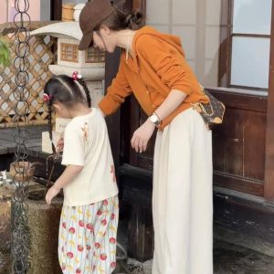 Autumn Korean Style Casual Simple Basic Versatile Sweater Top and Slimming Wide-Leg Pants Set