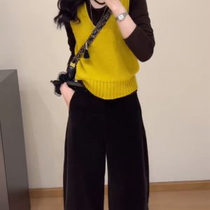 3-Piece Cotton Corduroy Set for Women with Sweater Vest and Pants