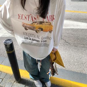 2026 Korean Style Women's Long Sleeve T-Shirt Loose Fit Plus Size Print