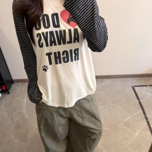 2026 Korean Style Long Sleeve Print T-Shirt for Women Loose Plus Size - Style 6b6caa