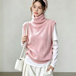 Women's High Neck Knit Sweater Vest 2026 Early Autumn Layering Top