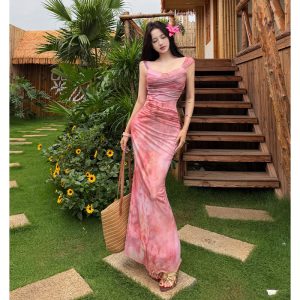 2026 Summer New Vacation Style Sling Dress Women's Bodycon Temperament Mermaid Long Dress Trend
